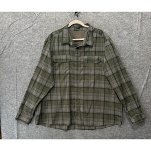Swiss Tech Plaid‎ Shirt Mens 3XL Green Plaid Pockets Lightweight Stretch